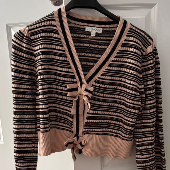 She + Sky Sweaters - She + Sky Pink and Black Striped Cardigan